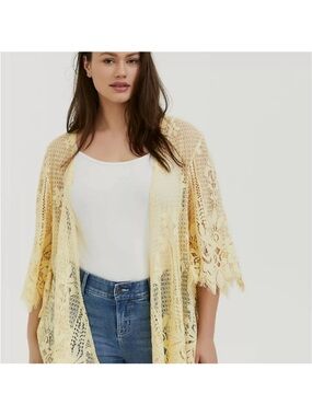 torrid Pale Yellow Lace Openfront Kimono Cardigan